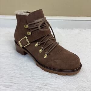 Sporto Katie Tan Suede Lace Up Faux Shearling Lined Boot Size 9W